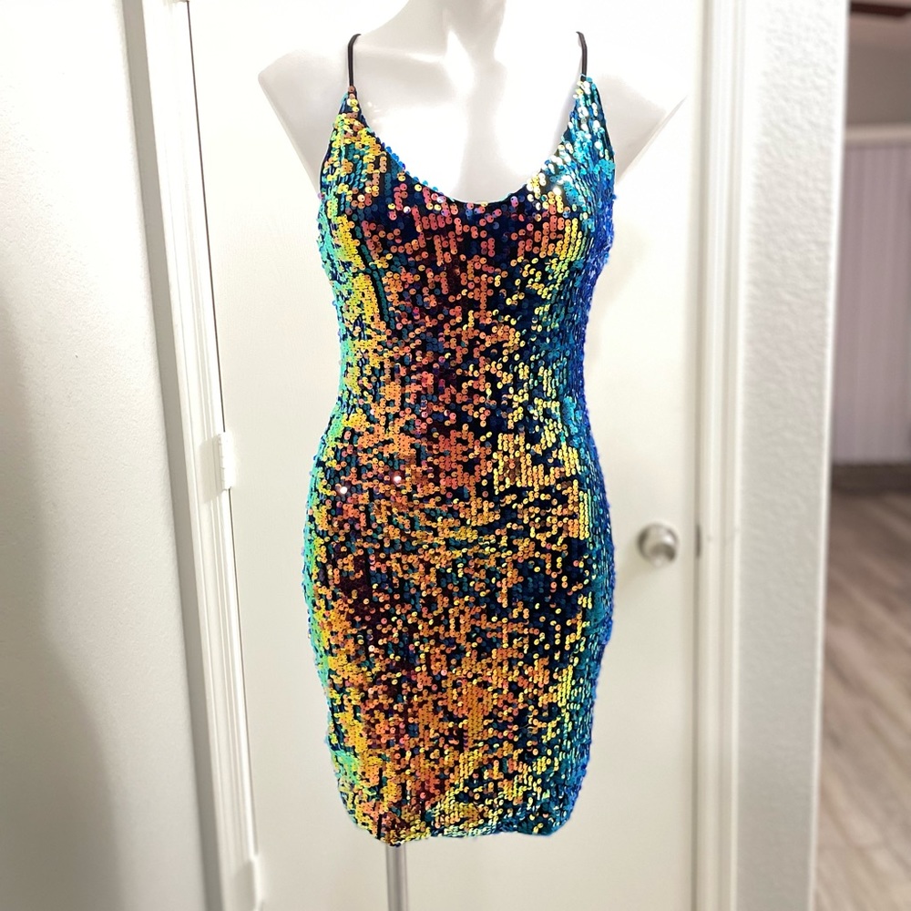 EUC I.N. San Francisco Sequin Multi-Color Mini Dress Size 3